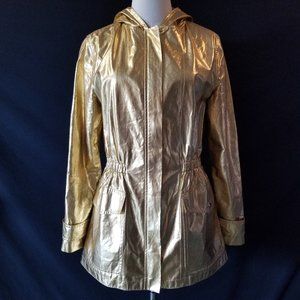 ISAAC MIZRAHI Hooded Gold Mid-Length Trench Coat M / L